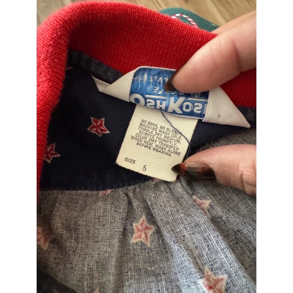 Vtg OshKosh B'gosh Kids Blue Red Star Print Button Down Shirt Size 6‎ in USA t2